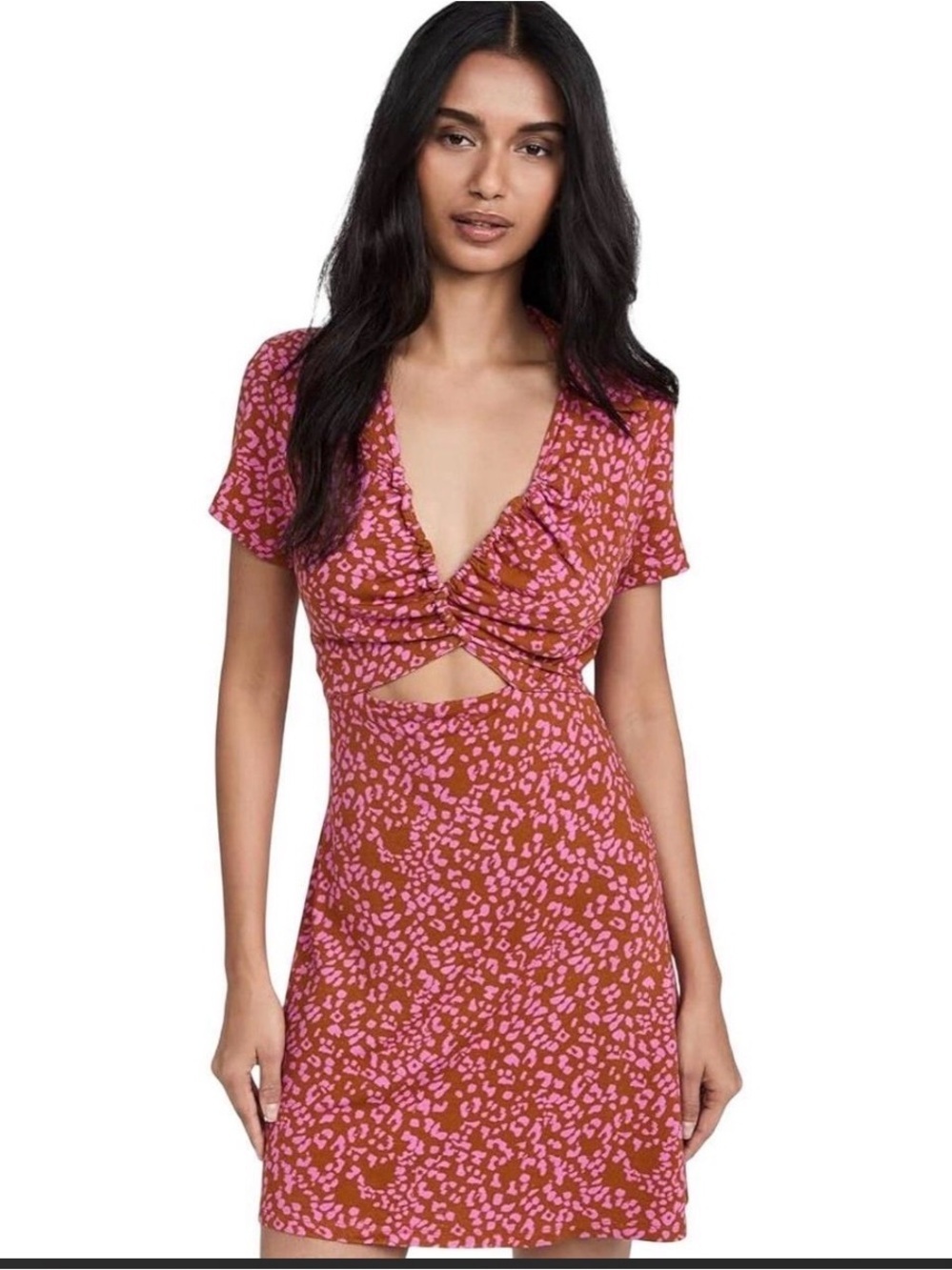 Free People Pink & Rust Cutout Short Sleeve Mini Dress